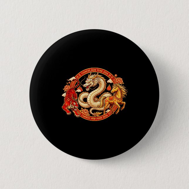 Chapa Redonda De 5 Cm Lunar Zodiac Dragon Tiger Horse Harmony Chinese Ne (Anverso)