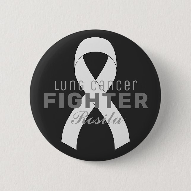 Chapa Redonda De 5 Cm Lung Cancer Ribbon Black Button (Anverso)
