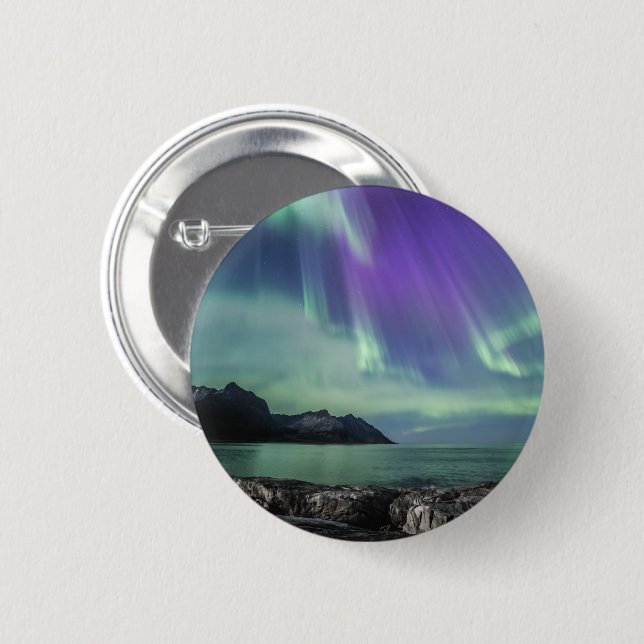 Chapa Redonda De 5 Cm Luz boreal Senja (Anverso y reverso)