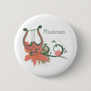 Chapa Redonda De 5 Cm Lyre Musician