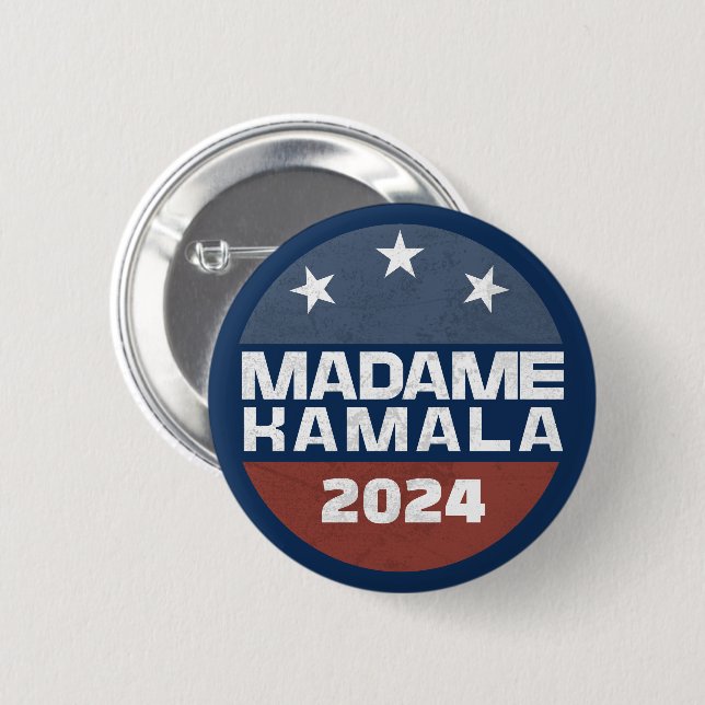 Chapa Redonda De 5 Cm Madame Kamala Harris 2024 para Presidente Patrióti (Anverso y reverso)