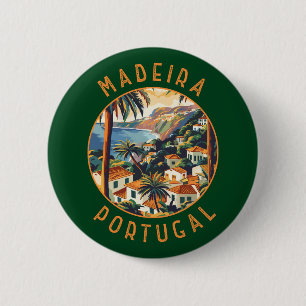 Chapa Redonda De 5 Cm Madeira Portugal Círculo retro perturbado