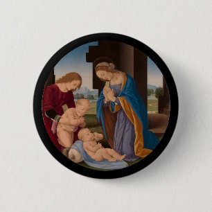 Chapa Redonda De 5 Cm Madonna que adora al niño con el santo infantil