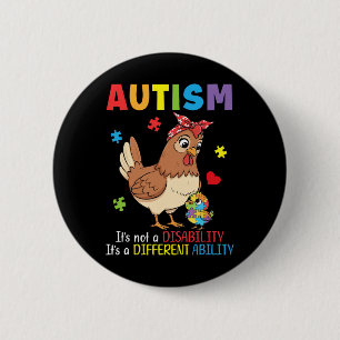 Chapa Redonda De 5 Cm Madre con conciencia del autismo, gallina, capacid