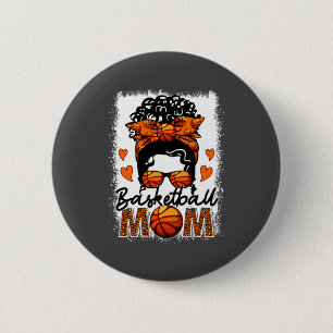 Chapa Redonda De 5 Cm Madre de baloncesto Leopard Messy Bun Día de parti