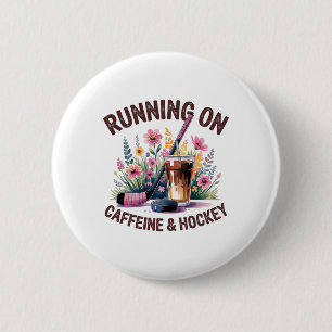 Chapa Redonda De 5 Cm Madre de Hockey Corriendo Con Café Helado Con Cafe