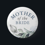 Chapa Redonda De 5 Cm Madre de la novia - Elegante hoja de oro verde<br><div class="desc">La acuarela deja vegetación y polvorientas hojas azules ducha de novia,  botones de boda</div>