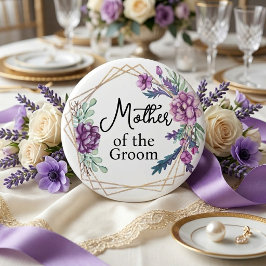 Chapa Redonda De 5 Cm Madre del Novio Floral Púrpura Boda