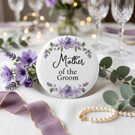 Chapa Redonda De 5 Cm Madre del Novio Floral Púrpura Boda