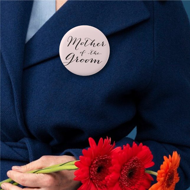 Chapa Redonda De 5 Cm Madre del partido Boda de la escritura de Groom (MOTHER OF THE GROOM Classic Script Calligraphy Wedding Bridal Party Pin Button @ fatfatin_blue_knot)