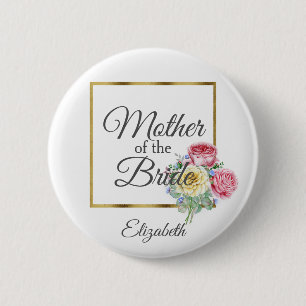 Chapa Redonda De 5 Cm Madre floral rosa y amarilla de la novia