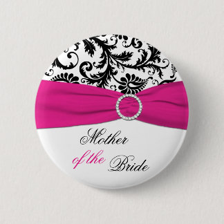 Chapa Redonda De 5 Cm Madre negra, blanca, y fucsia del Pin de la novia