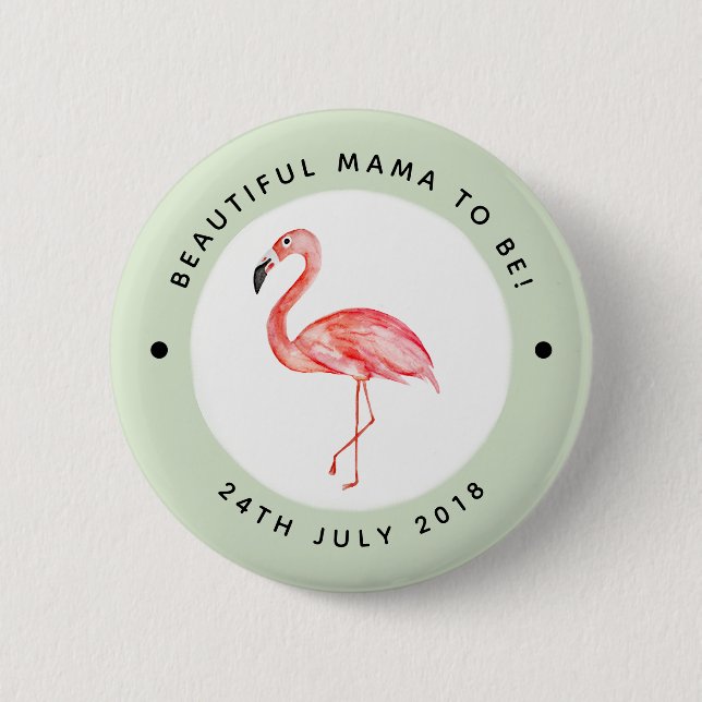 Chapa Redonda De 5 Cm Madre para ser Baby Shower Flamingo y nombre (Anverso)