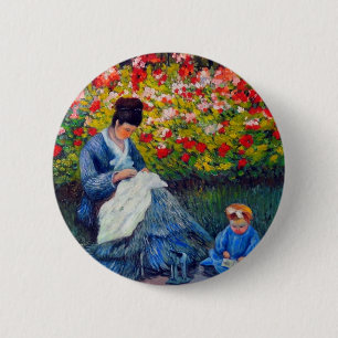 Chapa Redonda De 5 Cm Madre y niño monet en el jardín