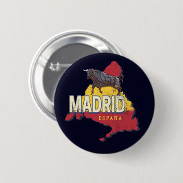 Chapa Redonda De 5 Cm Madrid España Región Retro Mapa de Bull Vintage