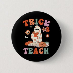 Chapa Redonda De 5 Cm Maestra De Fantasma Floral Trick O Teach Retro Gro