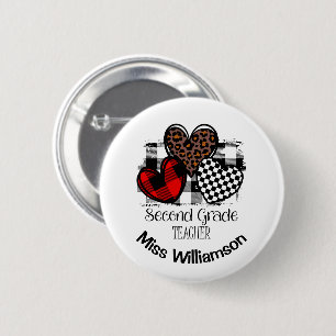 Chapa Redonda De 5 Cm Maestro de 2do Grado Nombre Personalizado Corazone