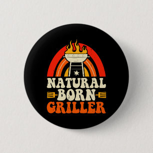 Chapa Redonda De 5 Cm Maestro del humo a la barbacoa Retro Griller nato