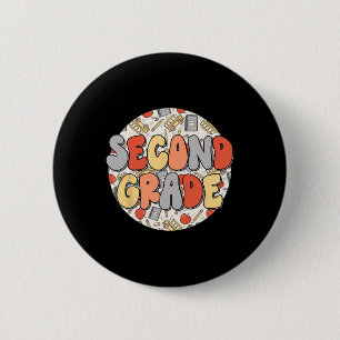 Chapa Redonda De 5 Cm Maestros retro Groovy de segundo grado de Vibes