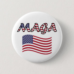 Chapa Redonda De 5 Cm MAGA con bandera de los Estados Unidos blanco y az