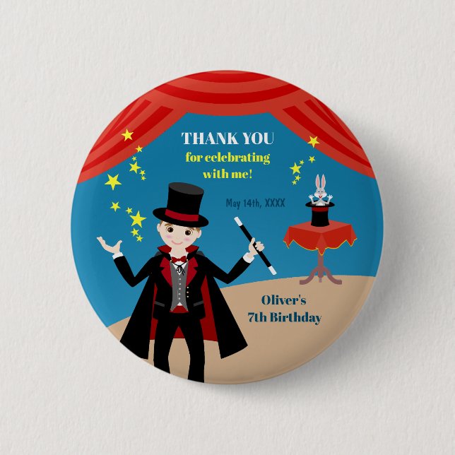Chapa Redonda De 5 Cm Magician Boy Show Birday Party (Anverso)