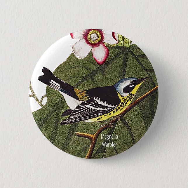 Chapa Redonda De 5 Cm Magnolia Warbler, John James Audubon, Birdwatcher (Anverso)