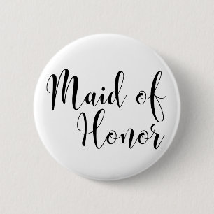 Chapa Redonda De 5 Cm Maid of Honor 2 Black Script Typography (30)