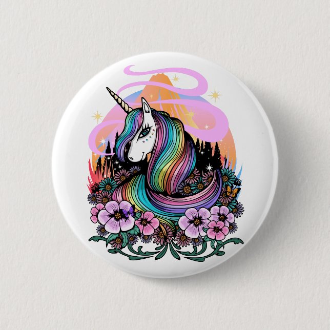 Chapa Redonda De 5 Cm Majestic Unicorn (Anverso)