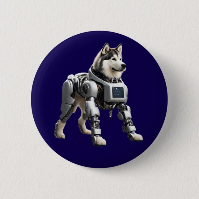 Chapa Redonda De 5 Cm Malamute Robot Button (Anverso)