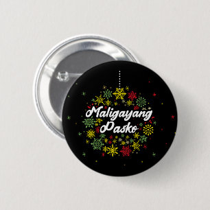 Chapa Redonda De 5 Cm Maligayang Pasko Snowflakes, Navidades de Filipina