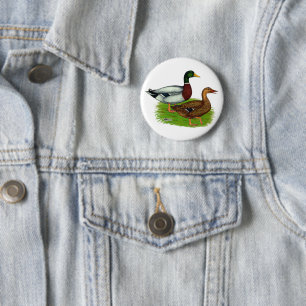 Chapa Redonda De 5 Cm Mallard Drake y Duck