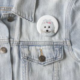Chapa Redonda De 5 Cm Maltés en blanco adorable cachorro maravilla