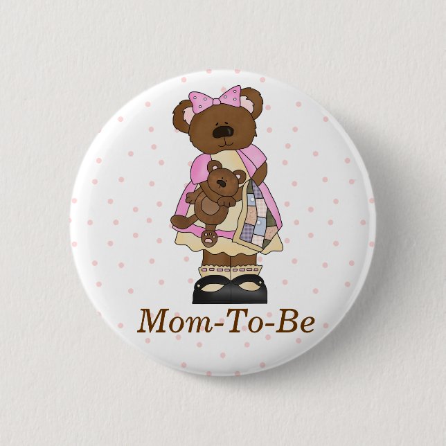 Chapa Redonda De 5 Cm Mama Bear Baby Shower Mommy Pin Button (Anverso)