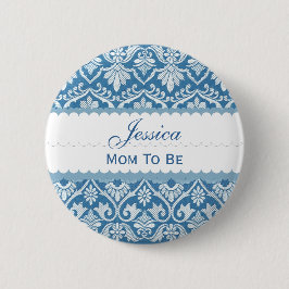 Chapa Redonda De 5 Cm Mamá de Baby Shower a ser AZUL del damasco V02