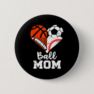 Chapa Redonda De 5 Cm Mamá de Balón Corazón Divertido Fútbol Baloncesto