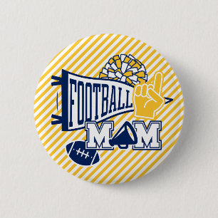 Chapa Redonda De 5 Cm Mamá de fútbol Navy & Gold y White
