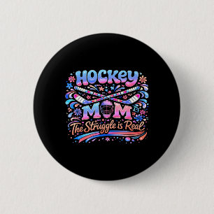 Chapa Redonda De 5 Cm Mamá de Hockey Rosa Azul Retro 70s Groovy Vintage