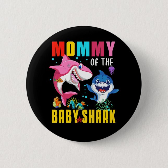 Chapa Redonda De 5 Cm Mamá Del Bebé Tiburón Tee Birthday Grandma Shark (Anverso)