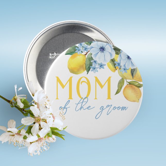 Chapa Redonda De 5 Cm Mamá del Groom Lemon Bridal Shower Pin on Button (Lemon Bridal Shower Pin on Buttons for Your Special Guests of Honor Such as Grandma's, Mom's & More)
