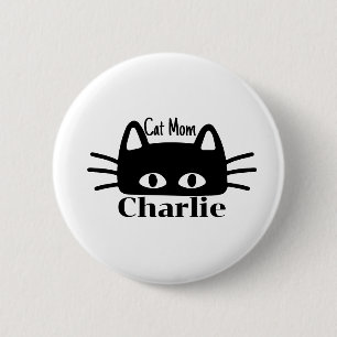 Chapa Redonda De 5 Cm Mamá gato nombre de gato personalizado