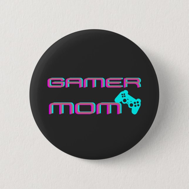 Chapa Redonda De 5 Cm Mamá Jugadora Retro Neon (Anverso)
