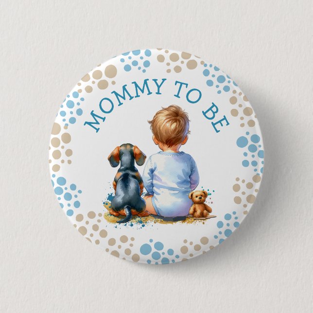 Chapa Redonda De 5 Cm Mamá para ser | Baby and Dachshund Baby Shower (Anverso)