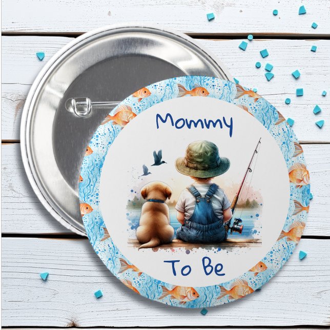 Chapa Redonda De 5 Cm Mamá para ser | Baby Shower con temas de pesca (Subido por el creador)