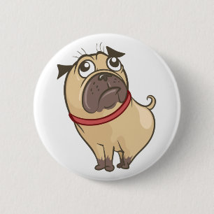 Chapa Redonda De 5 Cm Mamá Pug Adorable Papá Perro Pug Cachorros Cartoon