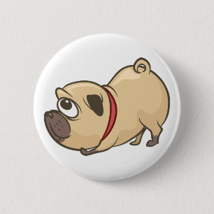 Chapa Redonda De 5 Cm Mamá Pug Adorable Papá Perro Pug Cachorros Cartoon