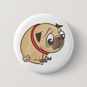 Chapa Redonda De 5 Cm Mamá Pug Adorable Papá Perro Pug Cachorros Cartoon