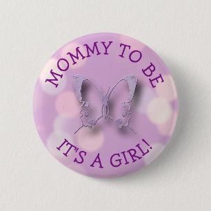 Chapa Redonda De 5 Cm Mamá púrpura de la mariposa a ser Baby Shower