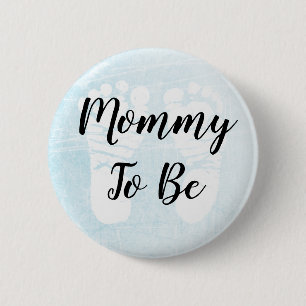 Chapa Redonda De 5 Cm Mamá será Baby Shower de huellas azules