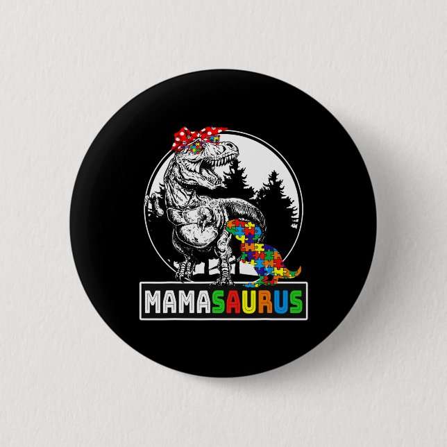 Chapa Redonda De 5 Cm Mamasaurus T Rex Dinosaur Mama Saurus Autism Aware (Anverso)
