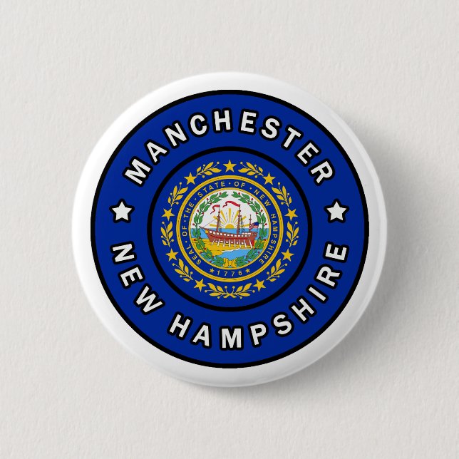Chapa Redonda De 5 Cm Manchester New Hampshire (Anverso)